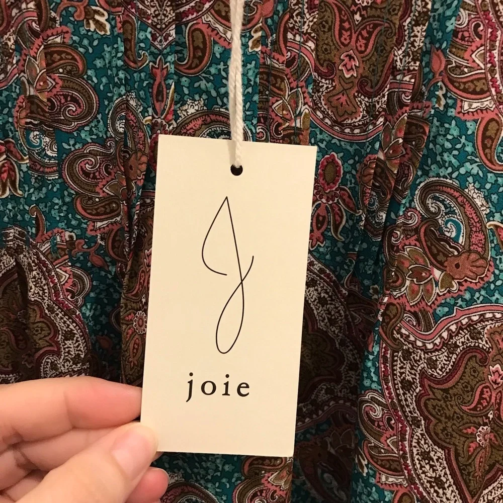 NWT Joie Paisley Long Sleeve Blouse Small XS brown teal green pink Top - Picture 8 of 12